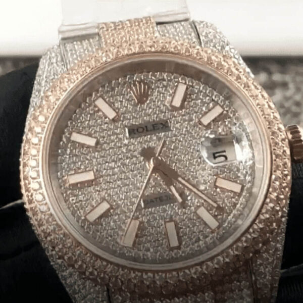 fully-iced-out-rolex-replica-2.jpg Rolex Datejust Two Tone Jubilee Fully Iced Out 126303 Replica