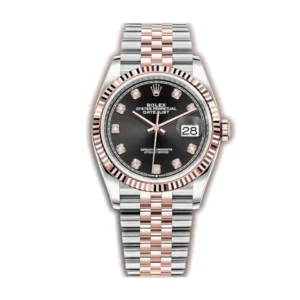 rolex-datejust-126301-two-tone-fluted-replica-1.webp Rolex Datejust 126231, 36mm – Everose Gold Fluted Bezel, Slate Motif Dial with Diamond