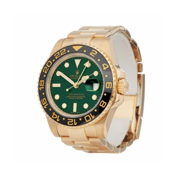 rolex-gmt-green-dial-replica-2.webp Rolex GMT-Master II 11678LN Yellow Gold Green Dial oyster Replica