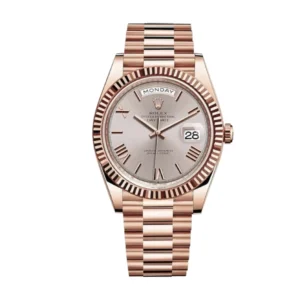 rolex-rhodium-replica.webp Rolex Day-Date 228235 AR Rose Gold Wrapped Rhodium Dial Replica