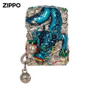 13404454974484373 Zippo Replica Enamel Dragon And Phoenix Kerosene Lighter