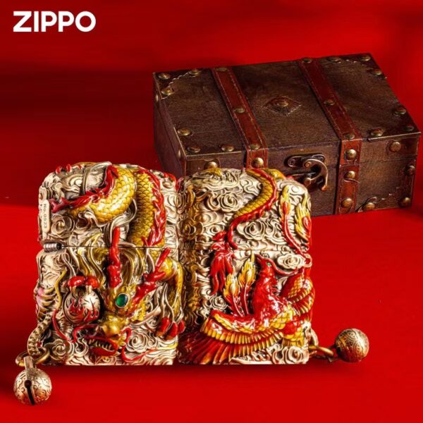 13404454992805101 Zippo Replica Enamel Dragon And Phoenix Kerosene Lighter