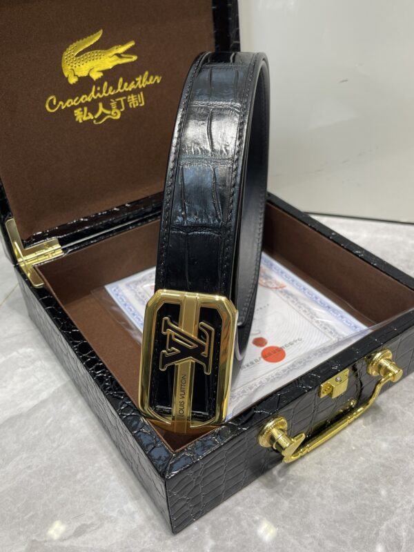 LV Genuine Crocodile Belly Bone Leather Seamless Belt