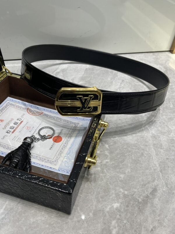 LV Genuine Crocodile Belly Bone Leather Seamless Belt