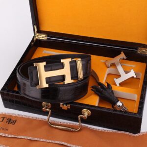 13406031932707489 Replica Hermès Crocodile Leather Double-buckle Belt
