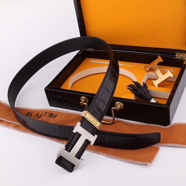 13406031958700770 Replica Hermès Crocodile Leather Double-buckle Belt