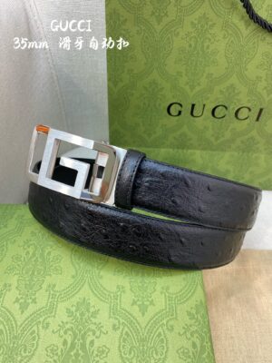 Replica GUCCI Leather Belt With Ostrich Pattern