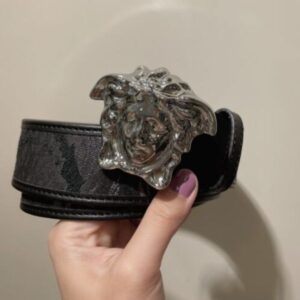 Versace Printed Canvas Belt with Top-Grain Leather Replica